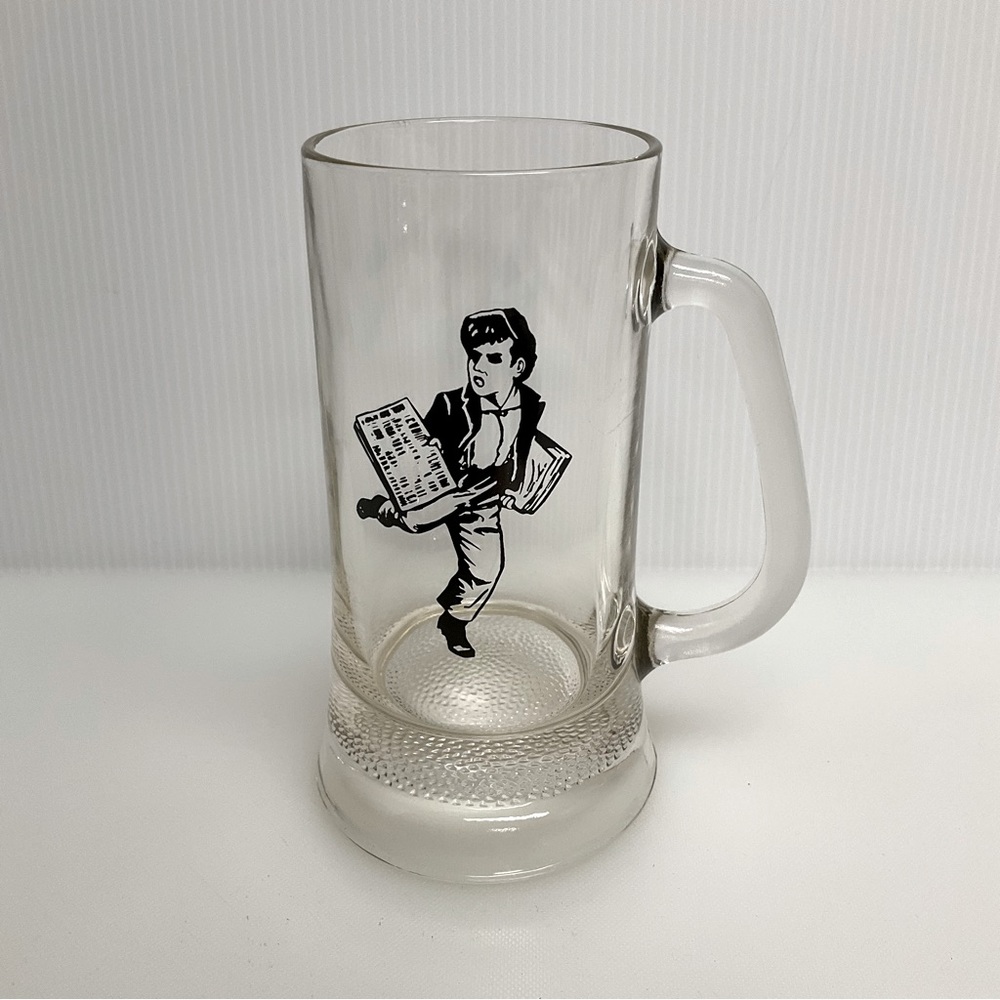 VINTAGE 12 oz Clear Glass Mug Stein Newspaper Boy
